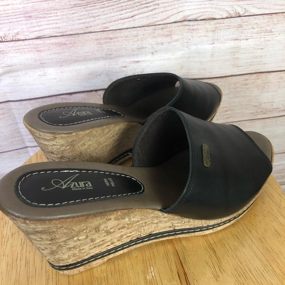 Azura Made in Italy Wedge Black Sandal SzEUR41/9‎